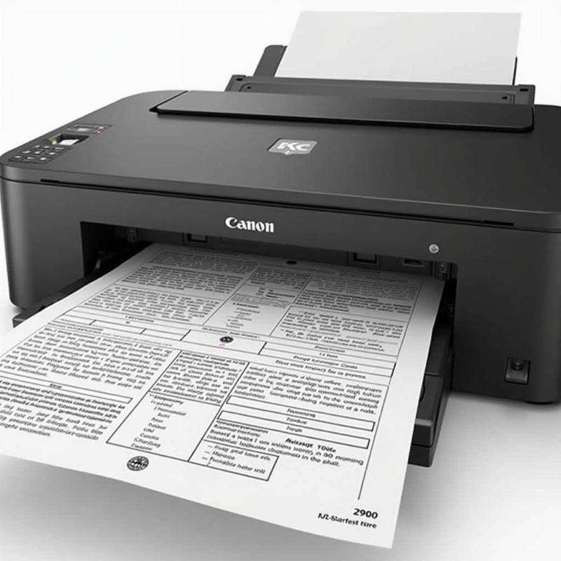Hình ảnh một bản in thử hoàn hảo từ máy in Canon 2900 sau khi thực hiện đúng hướng dẫn thay hộp mực Cartridge 303, chữ đen đậm và sắc nét.