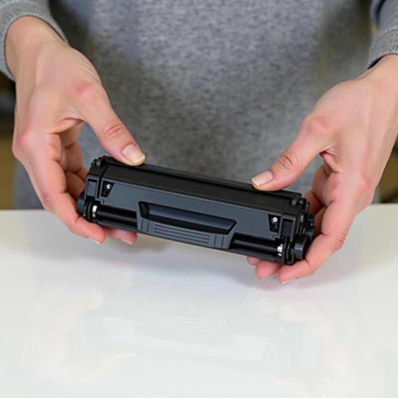 Hướng dẫn cách lắc đều hộp mực Canon 303 mới trước khi thay vào máy in để đảm bảo mực ra đều và không bị lem.