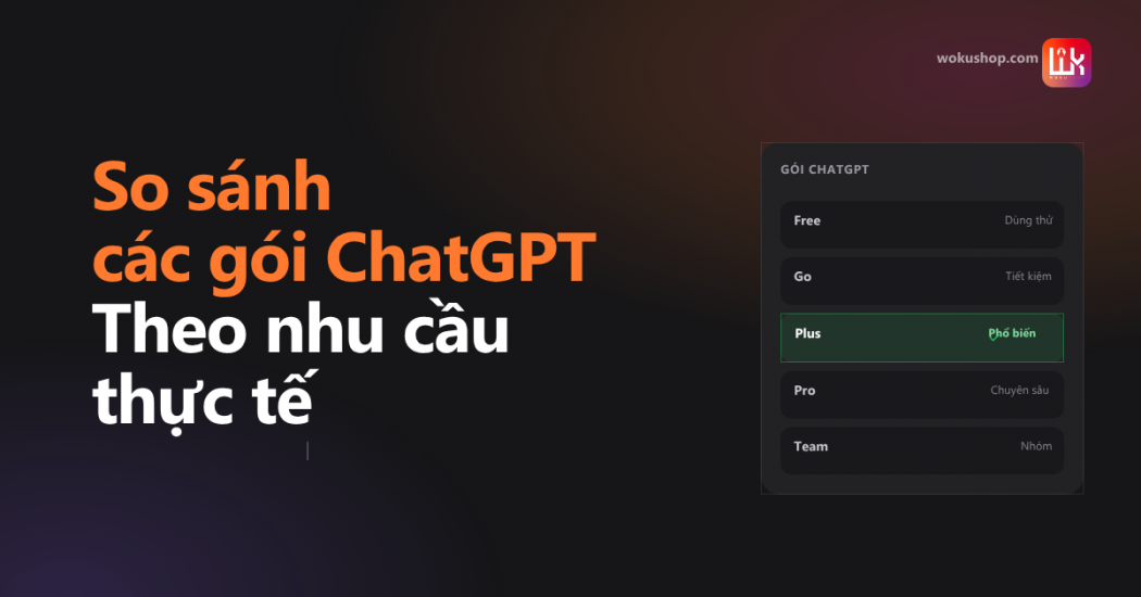 Các gói ChatGPT 2026: So sánh Free, Go, Plus, Pro và Team theo nhu cầu thực tế 1 Các gói ChatGPT 2026: So sánh Free, Go, Plus, Pro và Team theo nhu cầu thực tế